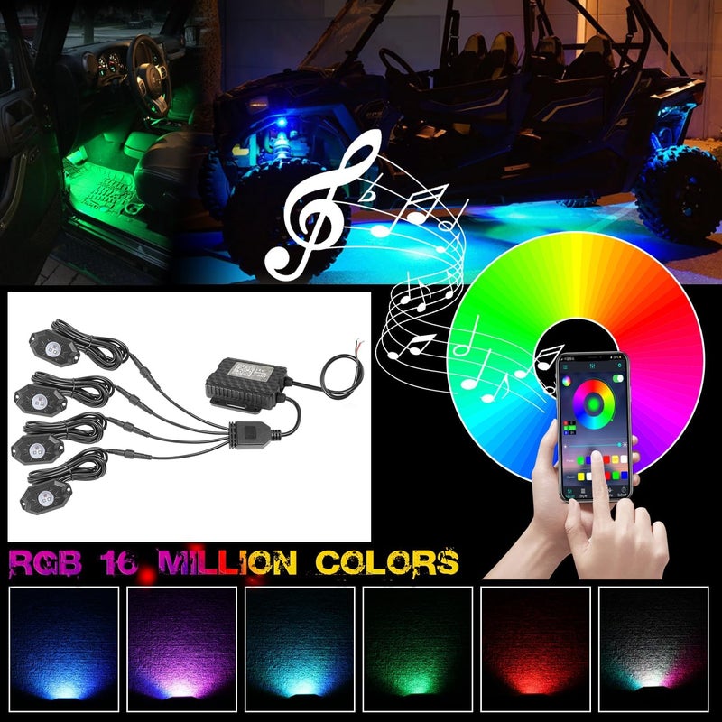 OFFROADTOWN مجموعة أضواء الصخور LED RGB OFFROADTOWN 4 بودات ضوء تحت السيارة مع تحكم عبر تطبيق بلوتوث لسيارات UTV و ATV و Polaris و Can-Am و Yamaha و Honda و Kawasaki و القوارب والدراجات النارية - Image 3